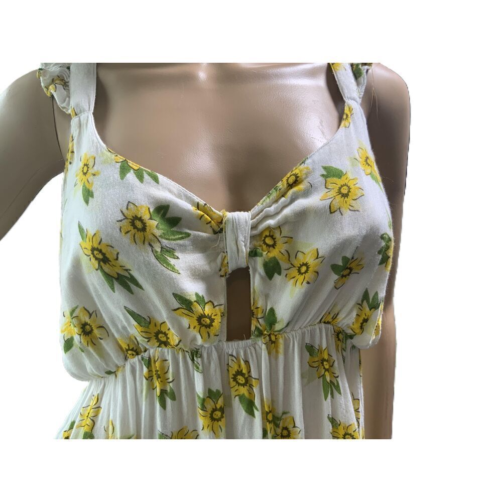 Audrey Lane Yellow Floral‎ Print Sleeveless Ruffled Straps Tank Top Size Large - Picture 4 of 16